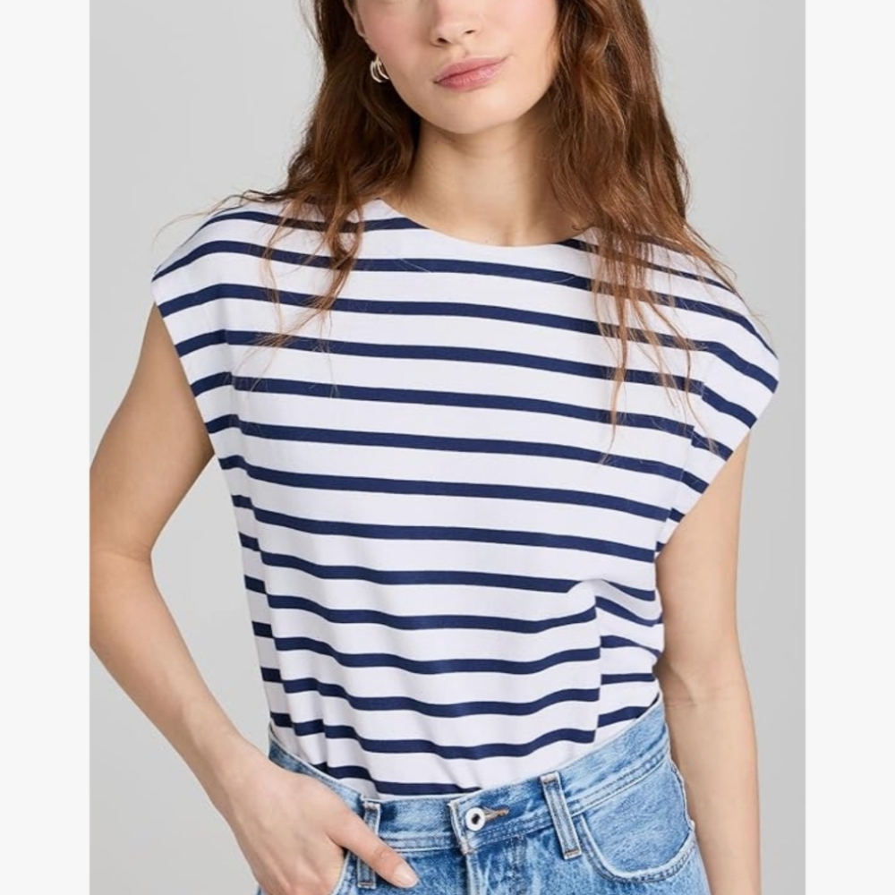AG striped boxy cotton Tee Sz S ( Fits Medium Too)